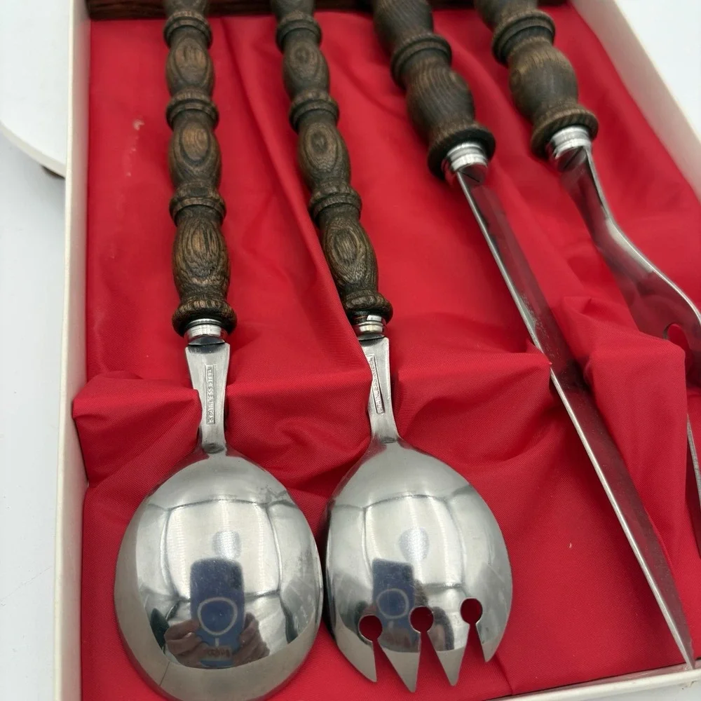 1970's‎ Wood Handled Salad Serving & Carving Set Hanging Display NEW Retro Eagle